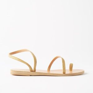 NEW Ancient Greek Sandals Eleftheria Raffia and Leather Flat Sandals Size 37